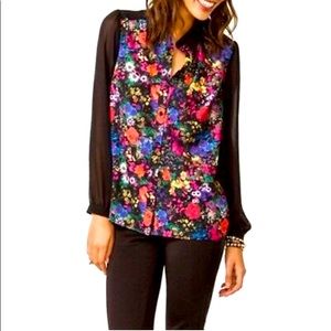 Floral Chiffon Shirt Black Button Down